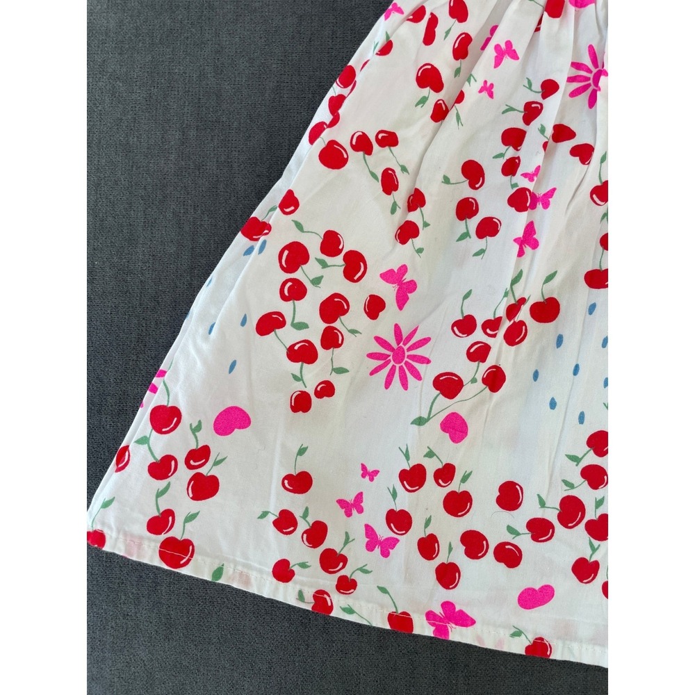 Cherry Print Sleeveless Dress Girls 3T White Red Cottagecore Whimsical Picnic - Picture 2 of 7